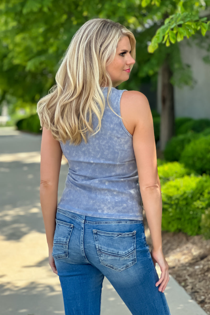 All You Can Be Washed Ribbed Tank : Powder Blue