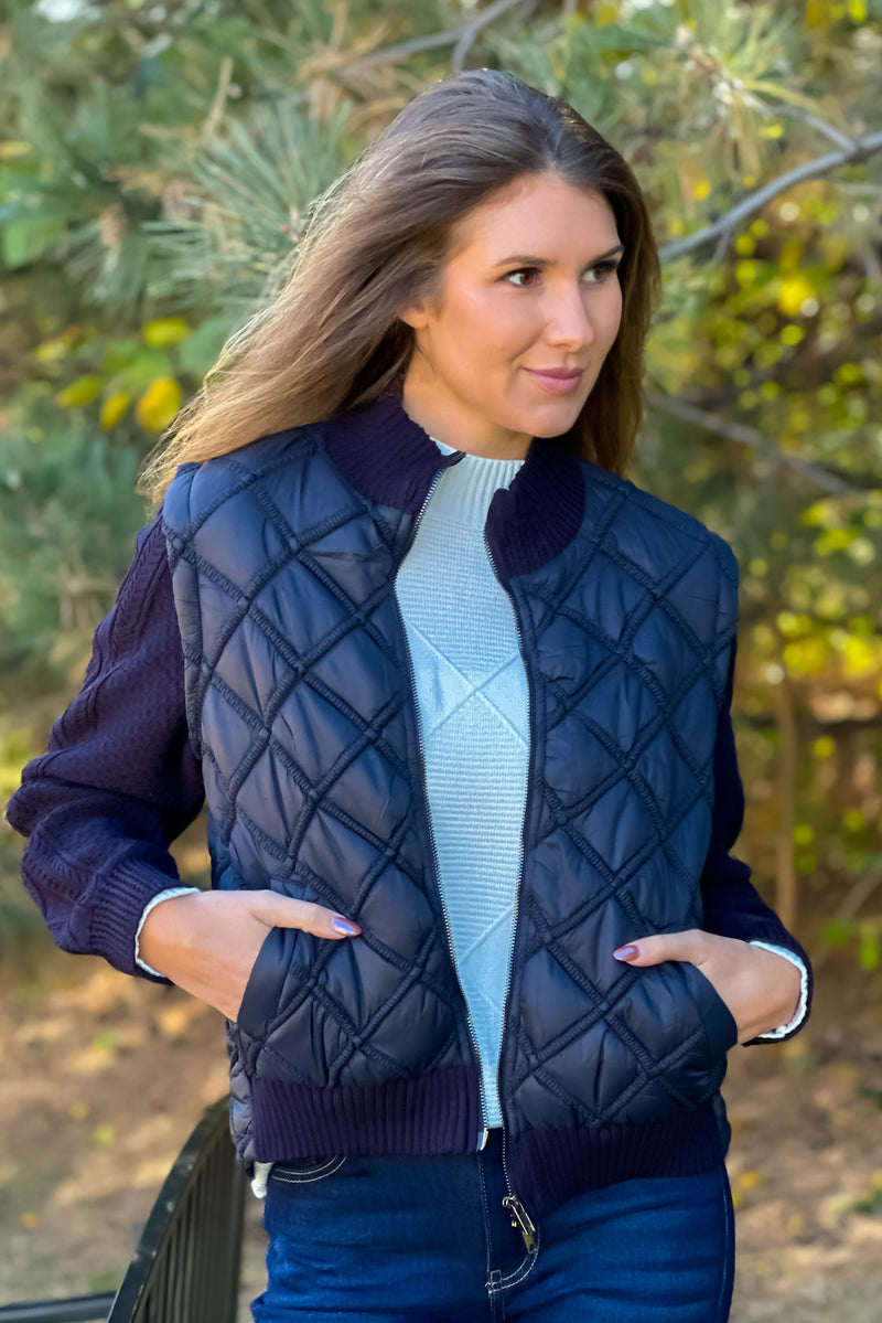 Aaliyah Sweater woven Combo Jacket : Dark Navy