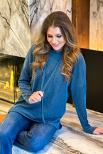 Casandra Ribbed Hoodie : Aegean Blue