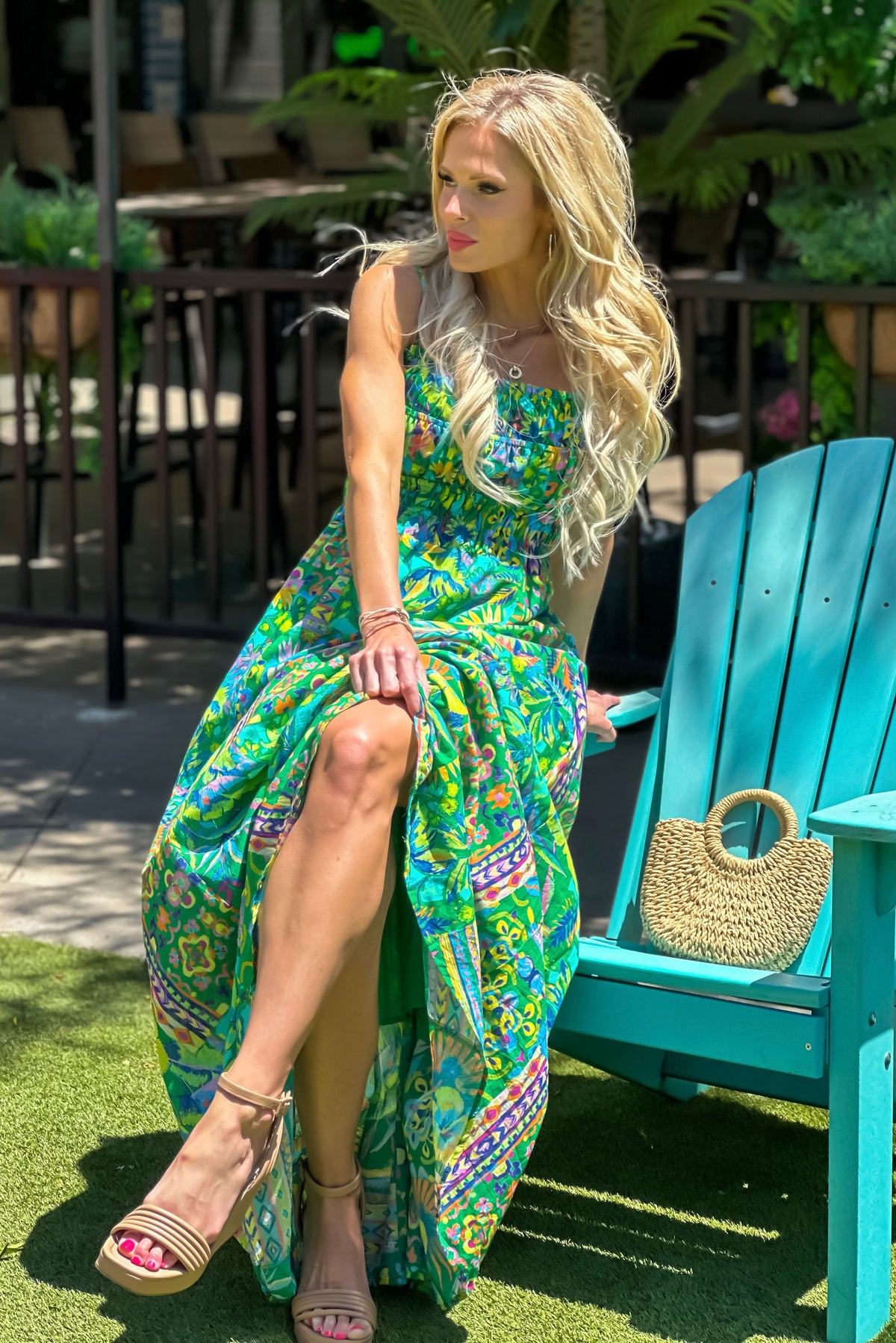 Tahlea Gathered Bodice Maxi Dress : Green
