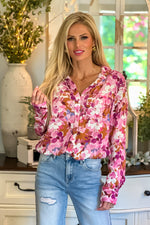 Marjorie Floral Button Up Blouse : Pink