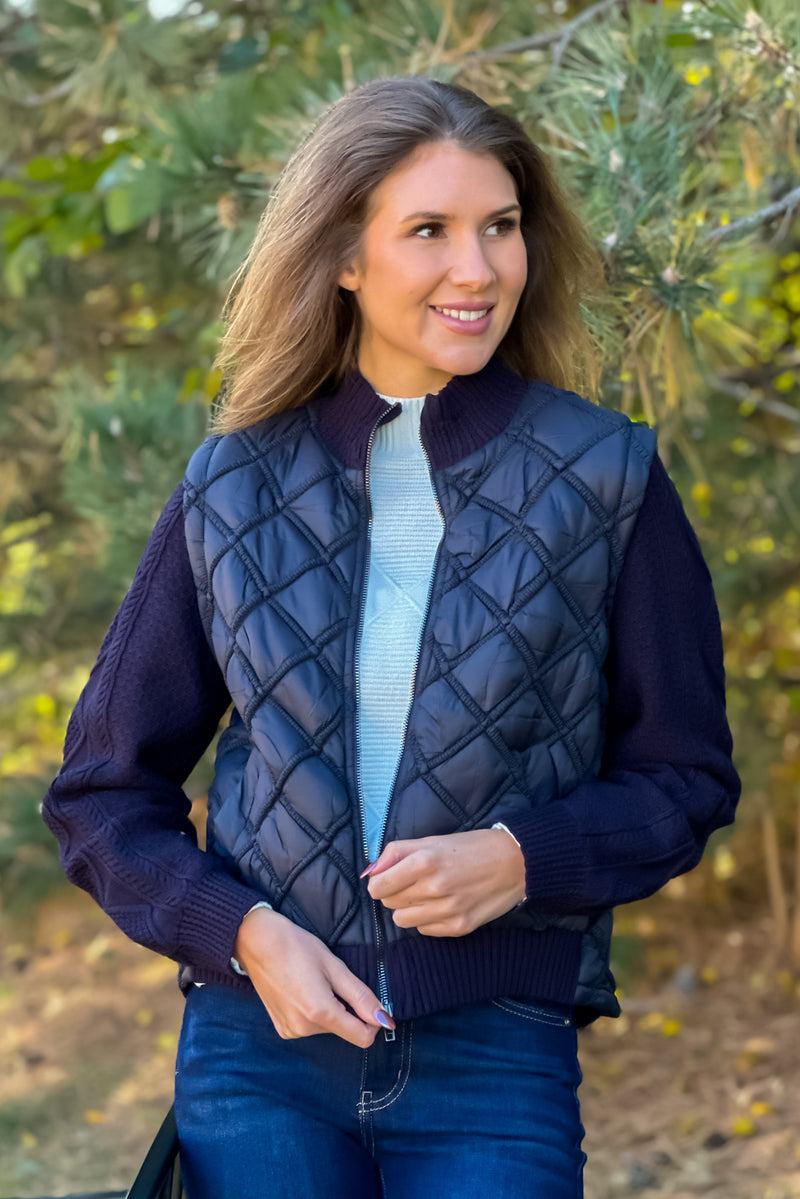 Aaliyah Sweater woven Combo Jacket : Dark Navy