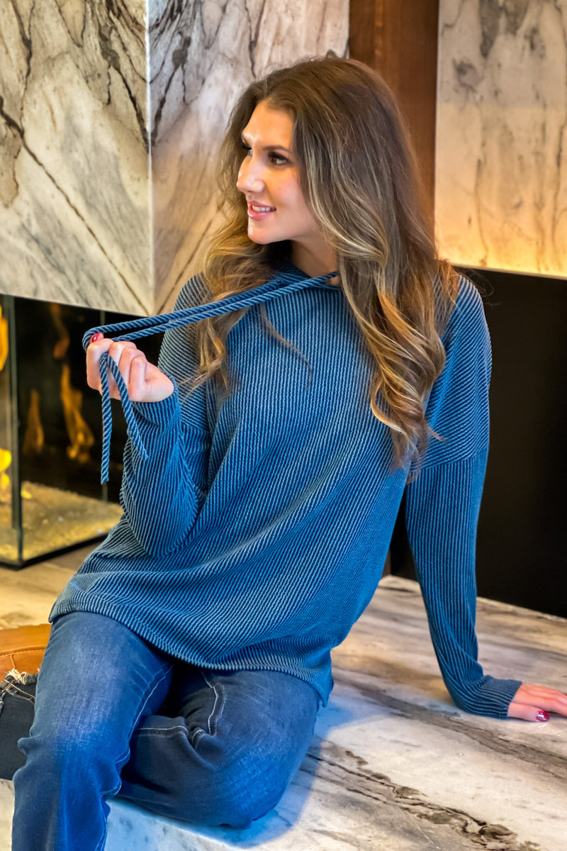 Casandra Ribbed Hoodie : Aegean Blue