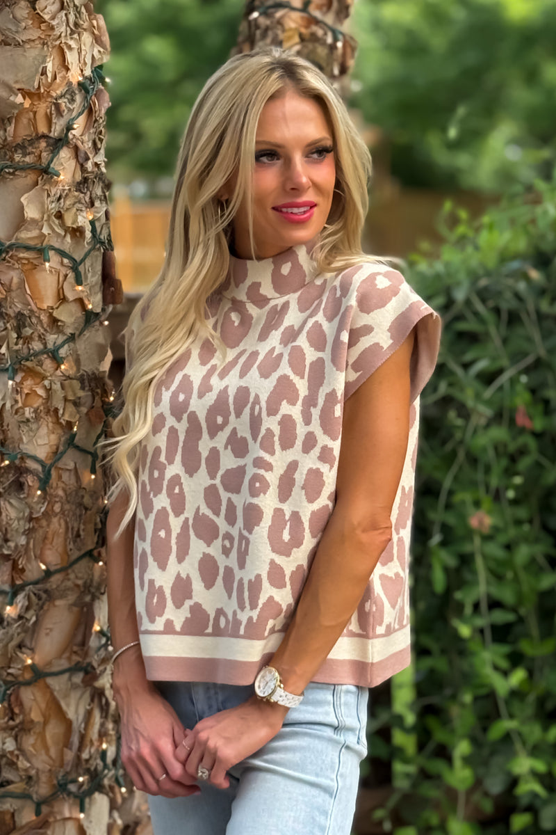 Kenya Animal Print Sweater Vest : Taupe