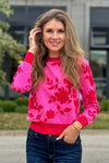 Avyanna Flower Jacquard Sweater : Hot Pink