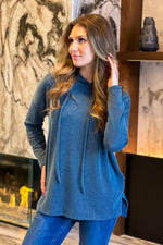 Casandra Ribbed Hoodie : Aegean Blue