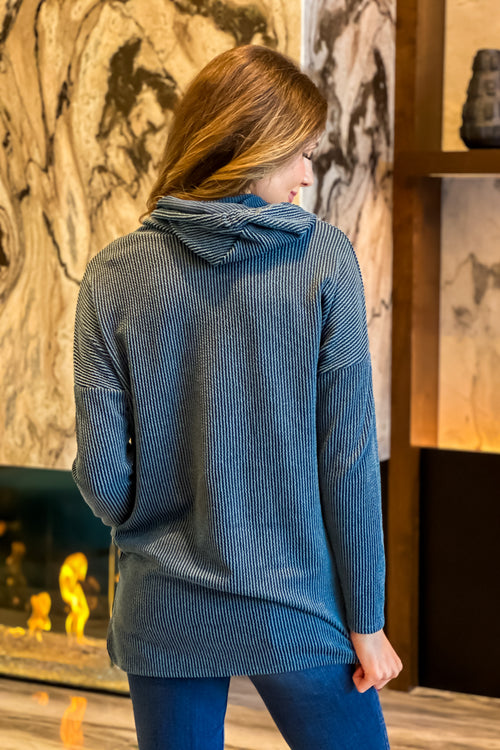 Casandra Ribbed Hoodie : Aegean Blue