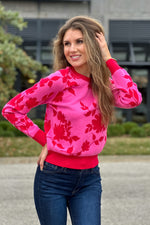 Avyanna Flower Jacquard Sweater : Hot Pink