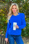 Finlay Ruched Sleeve Knit Top : Cobalt