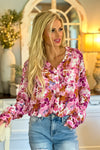 Marjorie Floral Button Up Blouse : Pink