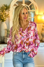 Marjorie Floral Button Up Blouse : Pink