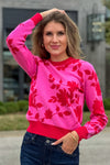 Avyanna Flower Jacquard Sweater : Hot Pink