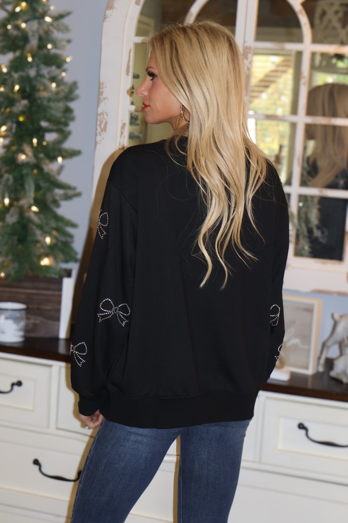 Malvina Bows Crew Neck Sweater : Black