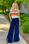 Glam Style Side Slit Wide Leg Pant : Navy