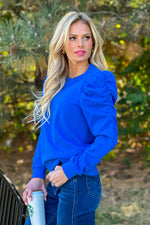 Finlay Ruched Sleeve Knit Top : Cobalt