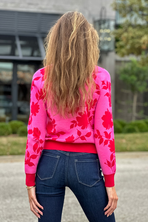 Avyanna Flower Jacquard Sweater : Hot Pink