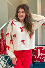 Nutcracker Bow Sweater : Ivory/Red