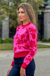 Avyanna Flower Jacquard Sweater : Hot Pink