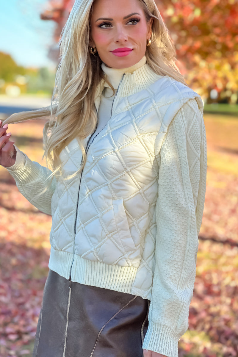 Aaliyah Sweater woven Combo Jacket : Ivory