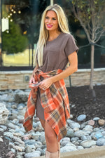 Feeling Fall Ribbed Knit Short Sleeve Dress : Peppercorn