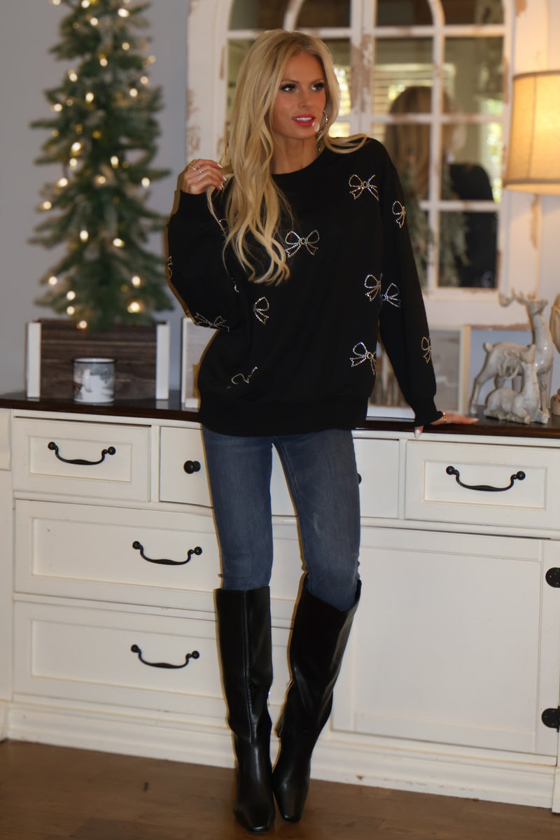 Malvina Bows Crew Neck Sweater : Black
