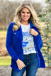 Cozy Tradition Velour Knit Shacket : Royal Blue