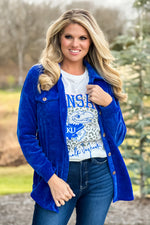 Cozy Tradition Velour Knit Shacket : Royal Blue
