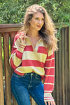 Julienne V neck Striped Top : Rust