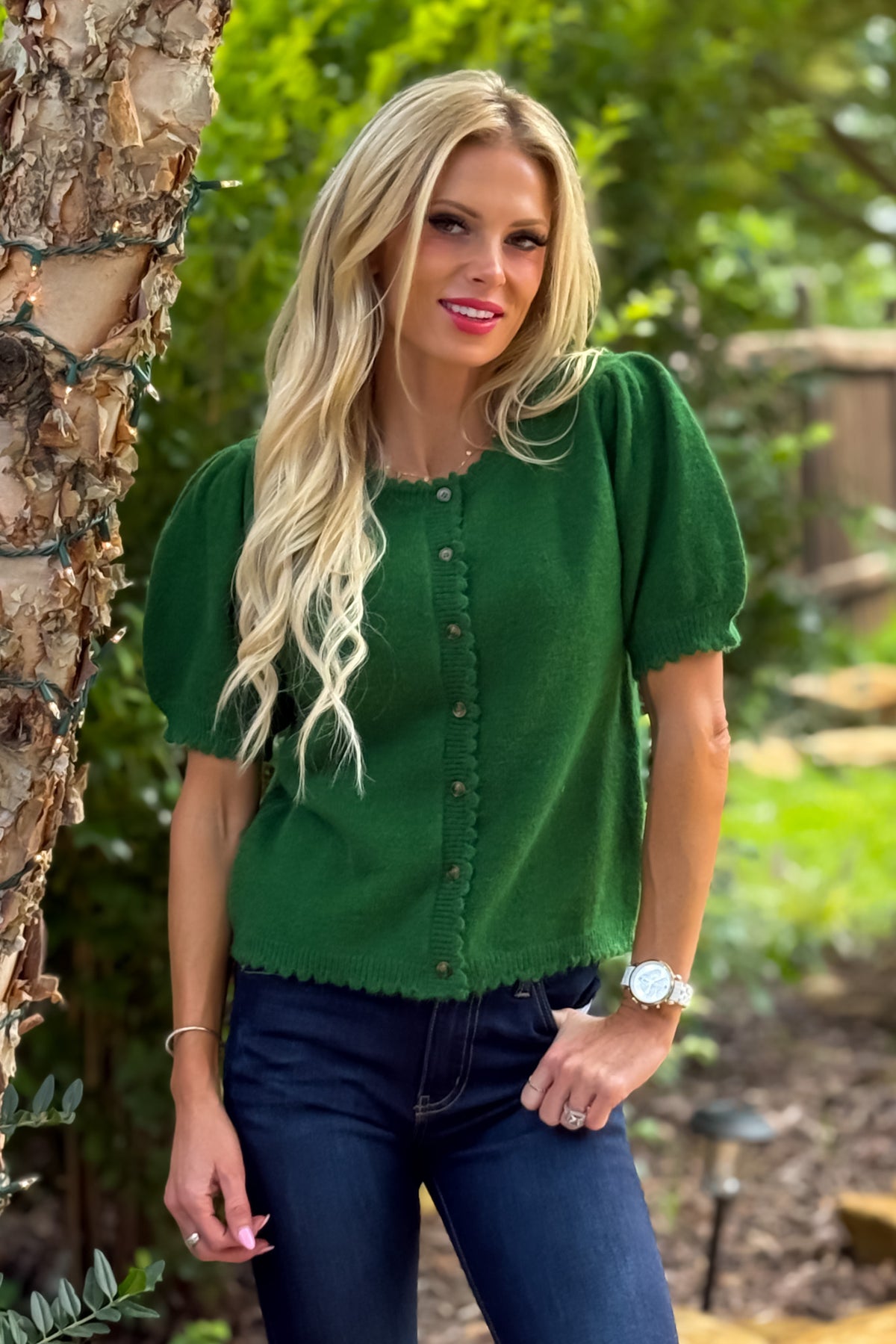 Karri Scallop Edge Button Up Sweater Top : Amazon