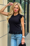 Rinna Flutter Sleeve Top : Black