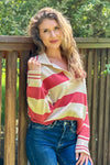 Julienne V neck Striped Top : Rust