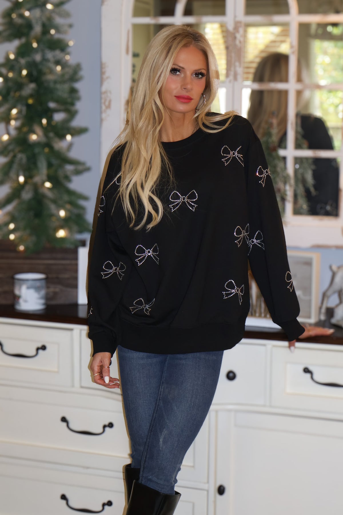 Malvina Bows Crew Neck Sweater : Black
