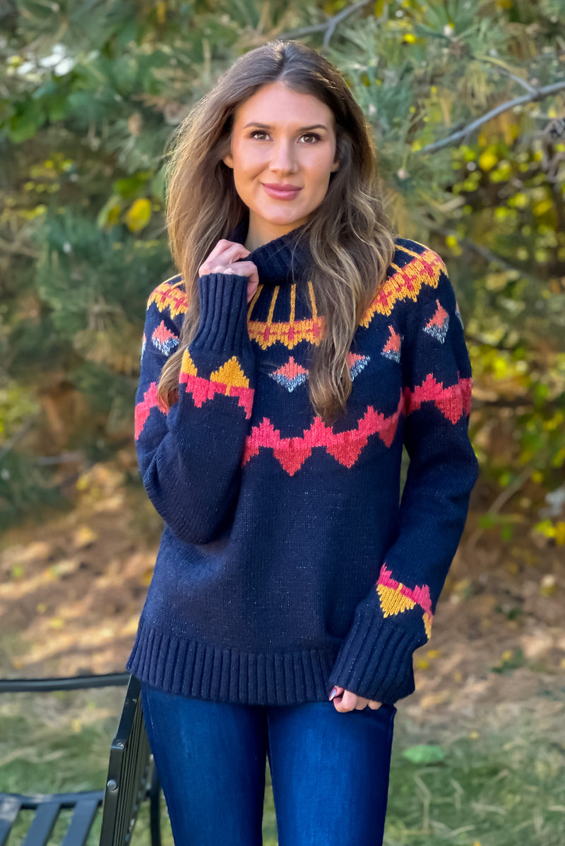 Tribal Nyah Mock Neck Printed Sweater : Night Sky