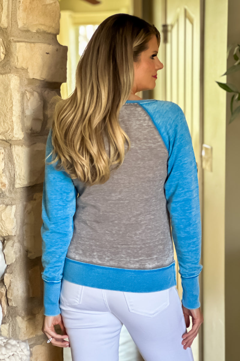 Kansas City Distressed Contrast Crew : Grey/Ocean