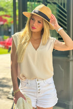 Marin V neck Sleeveless Top : Oatmeal