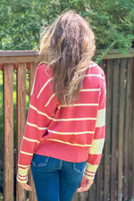 Julienne V neck Striped Top : Rust