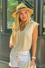 Marin V neck Sleeveless Top : Oatmeal