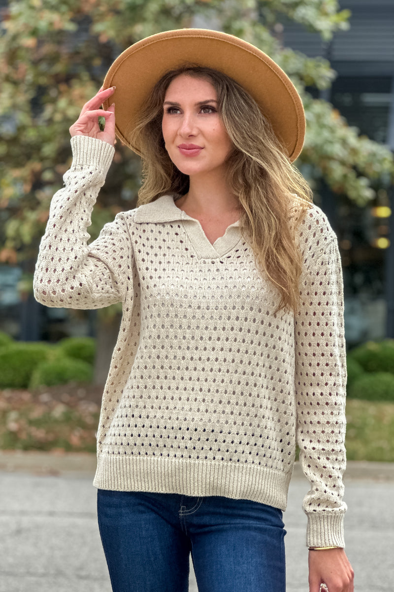 Ebbe Vneck Open Stitch Sweater : Natural