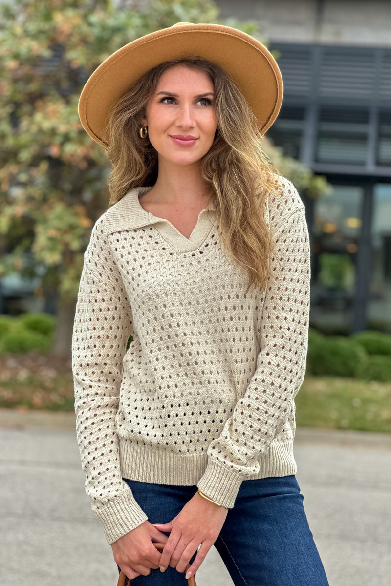 Ebbe Vneck Open Stitch Sweater : Natural