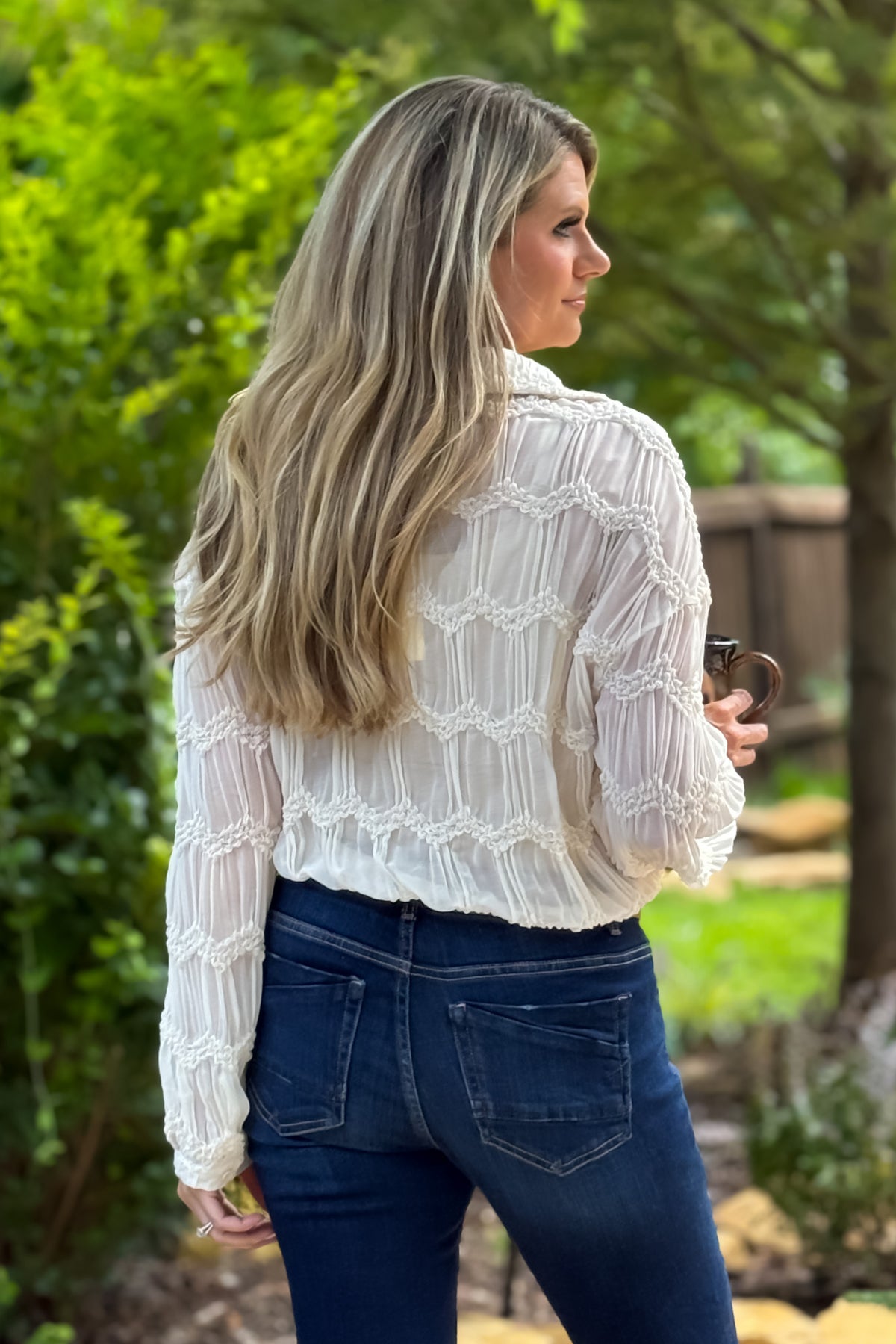 Niomee Romantic Sheer Textured Blouse : Butter Cream