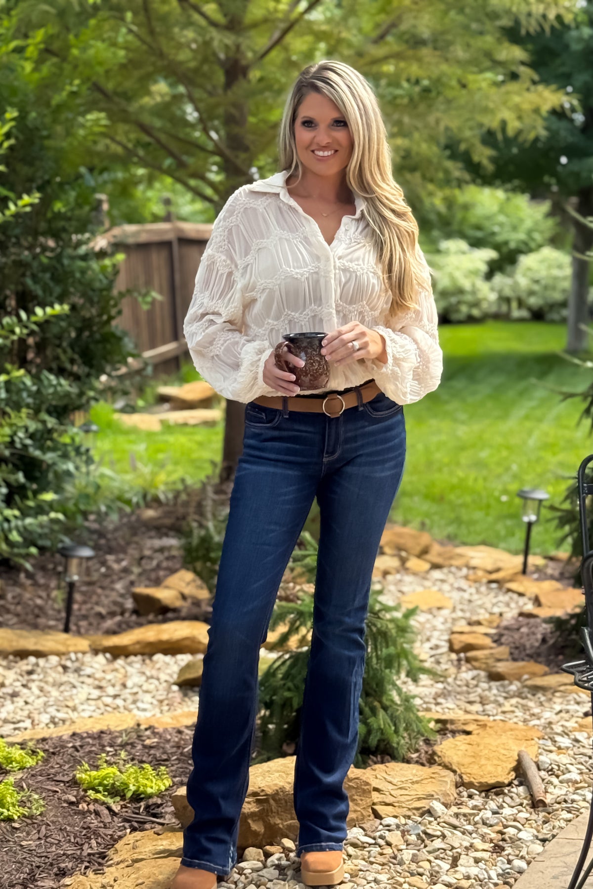 Niomee Romantic Sheer Textured Blouse : Butter Cream