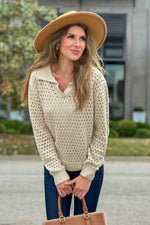 Ebbe Vneck Open Stitch Sweater : Natural