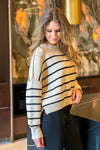 Warm Lattes Striped Sweater : Taupe/Black