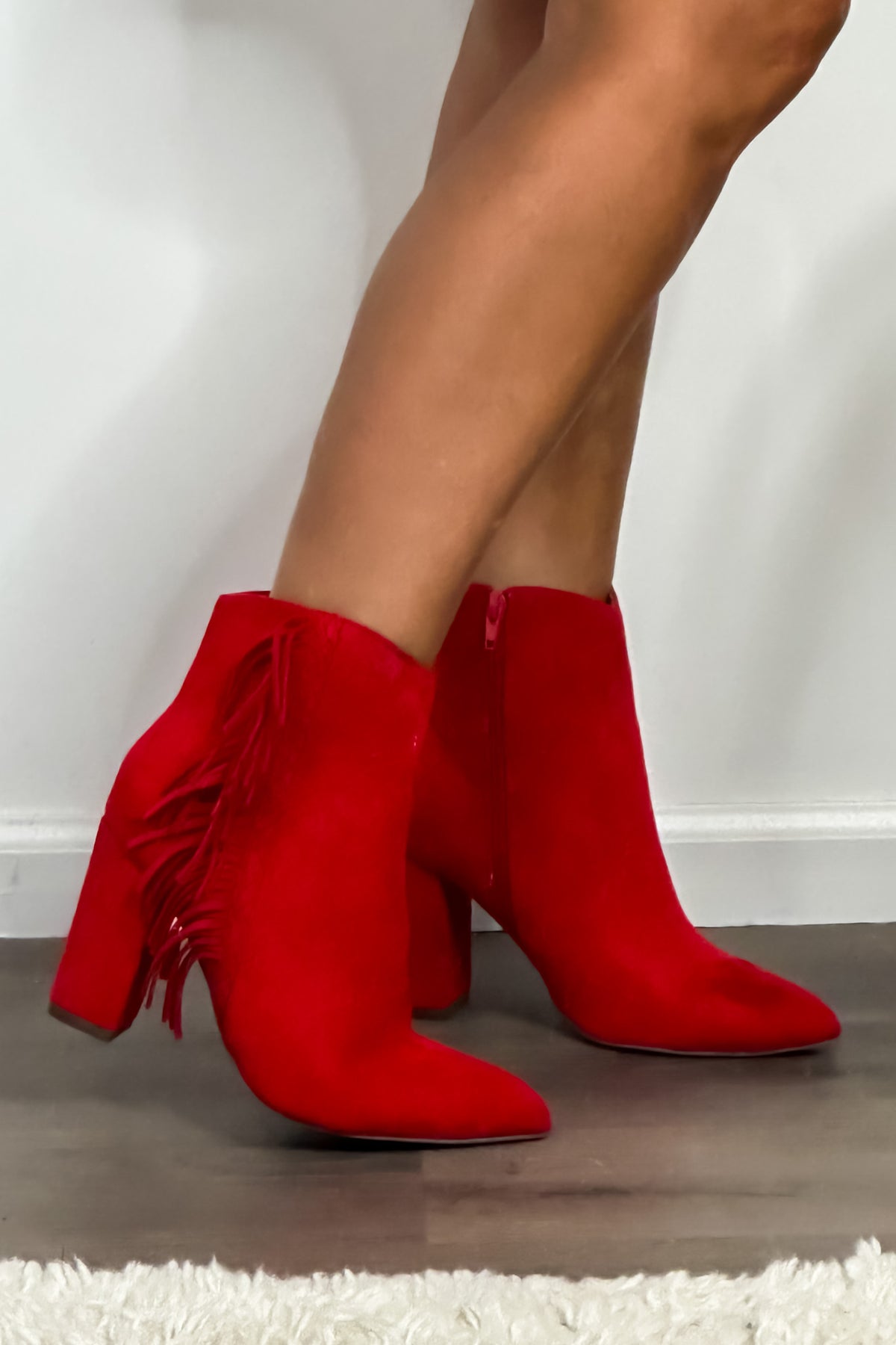 Corkys Westbound Suede Fringe Bootie : Red