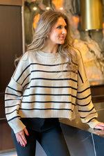 Warm Lattes Striped Sweater : Taupe/Black