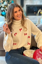 Sassy Ho Ho Ho Sweater : Ivory & Red