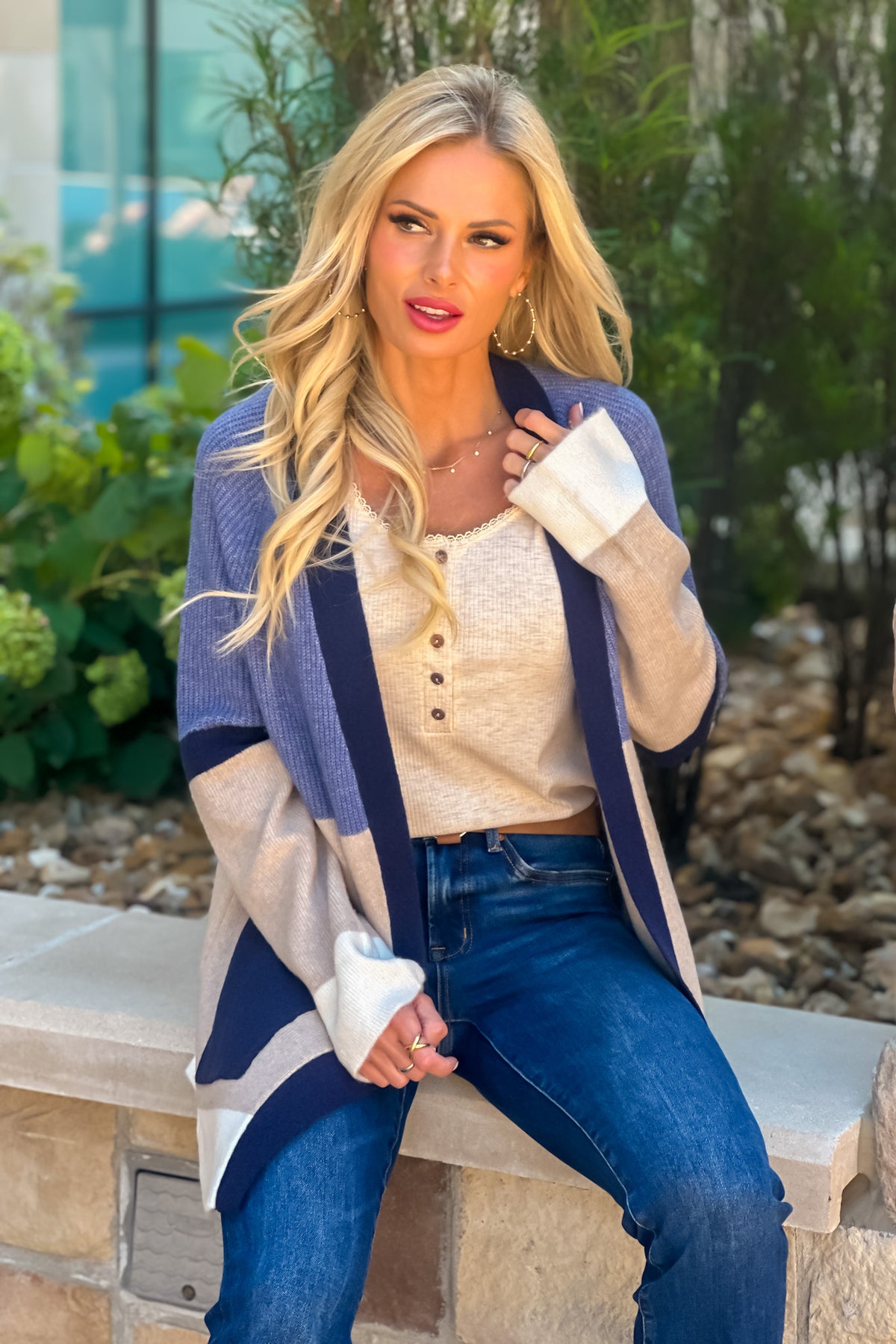 Liverpool Banff Colorblock Cardigan : Lapis