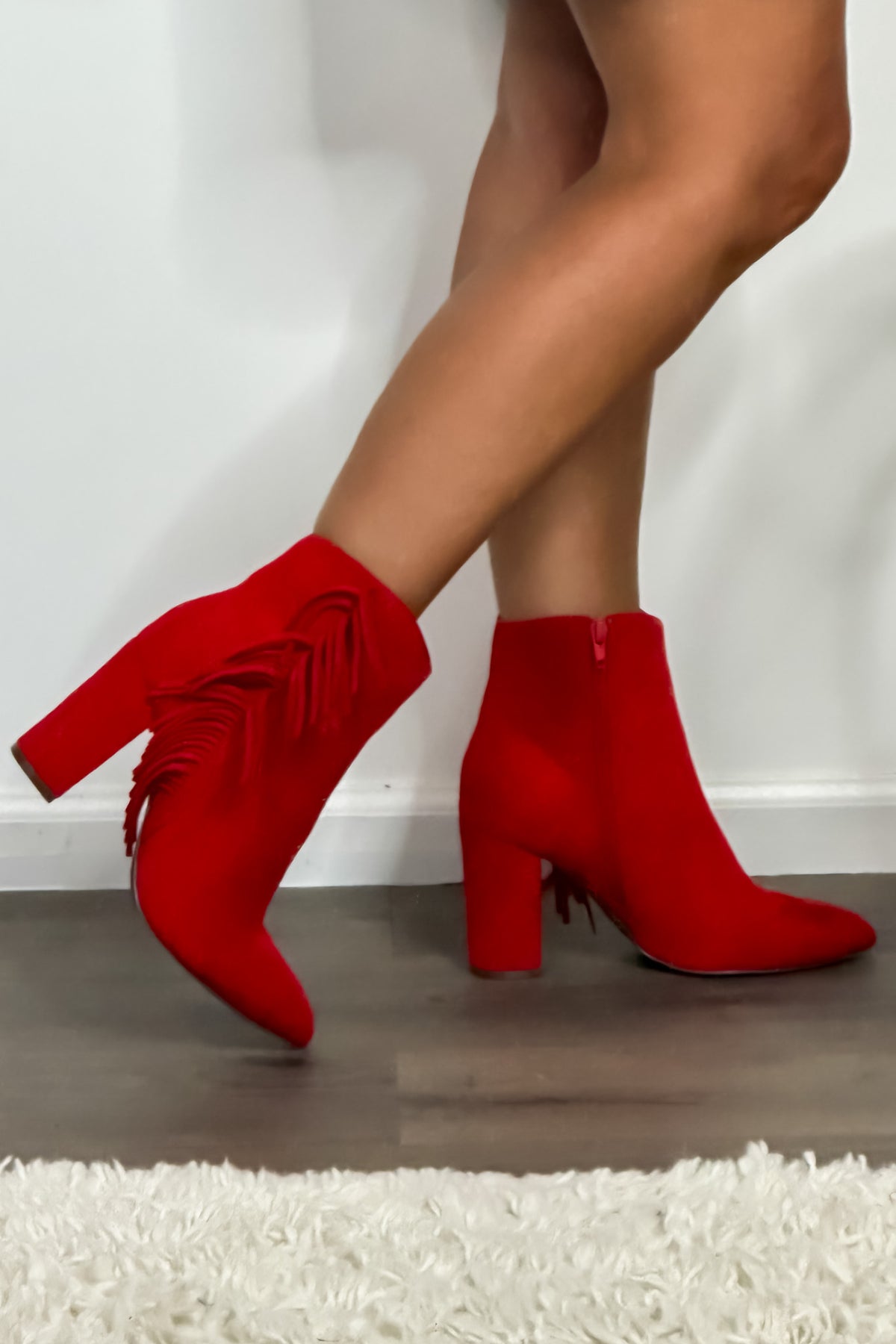 Corkys Westbound Suede Fringe Bootie : Red