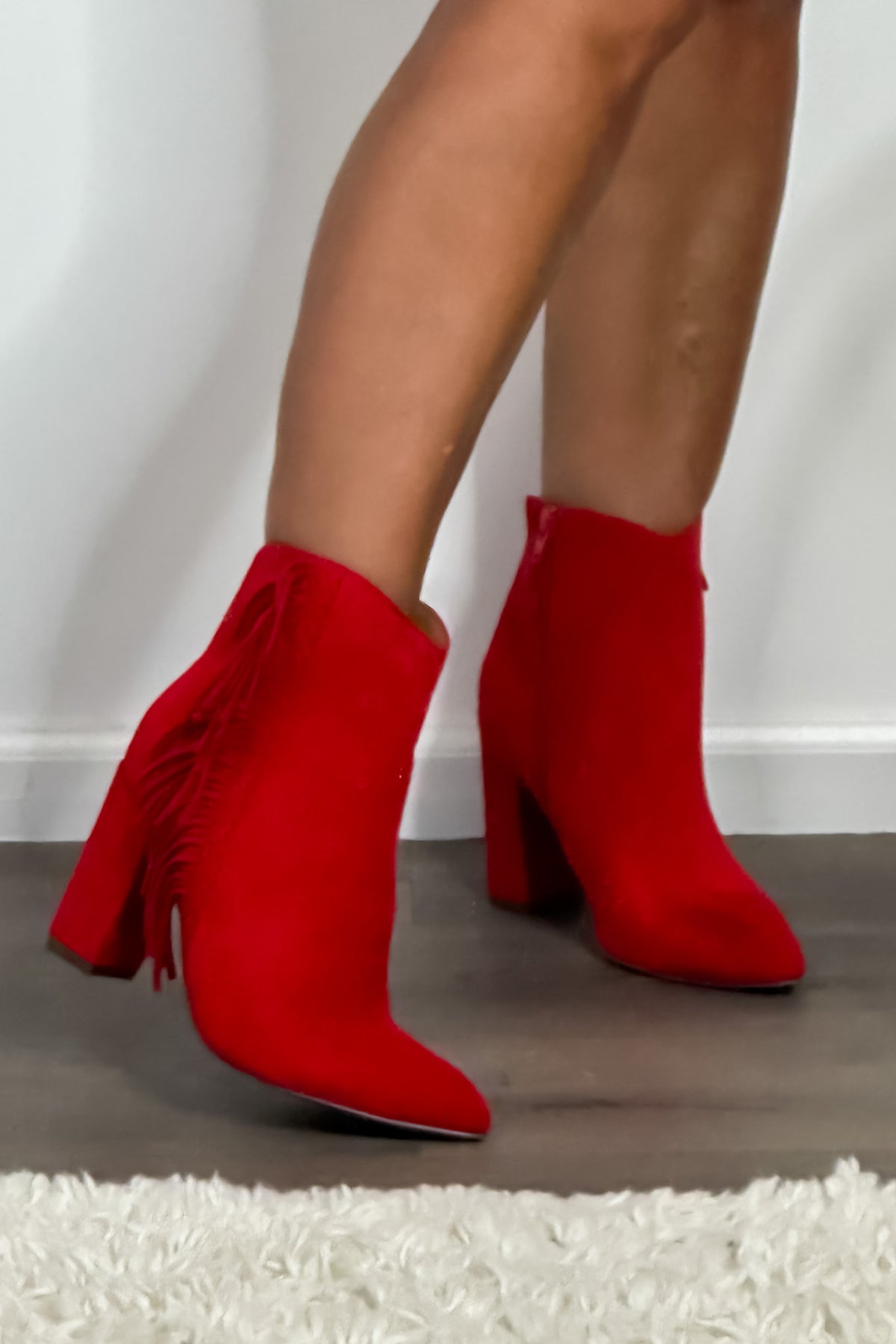 Corkys Westbound Suede Fringe Bootie : Red