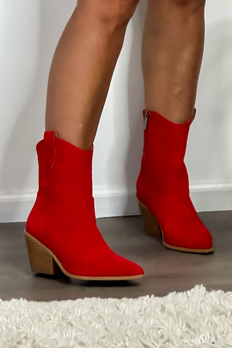 Corkys Rowdy Western Suede Bootie : Red